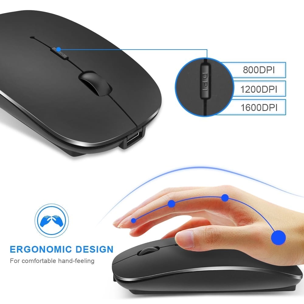 Wireless mouse, bluetooth, rechargeable, ergonomic, usb optical for laptop and pc