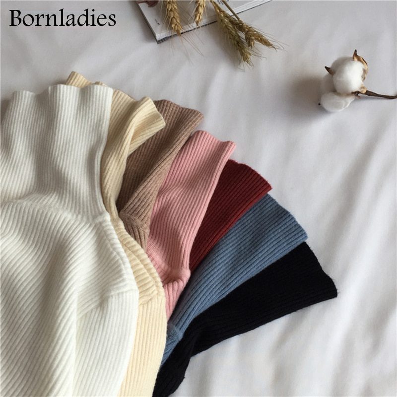 Bornladies 2021 basic turtleneck women sweaters, autumn or winter, tops slim soft and warm pull