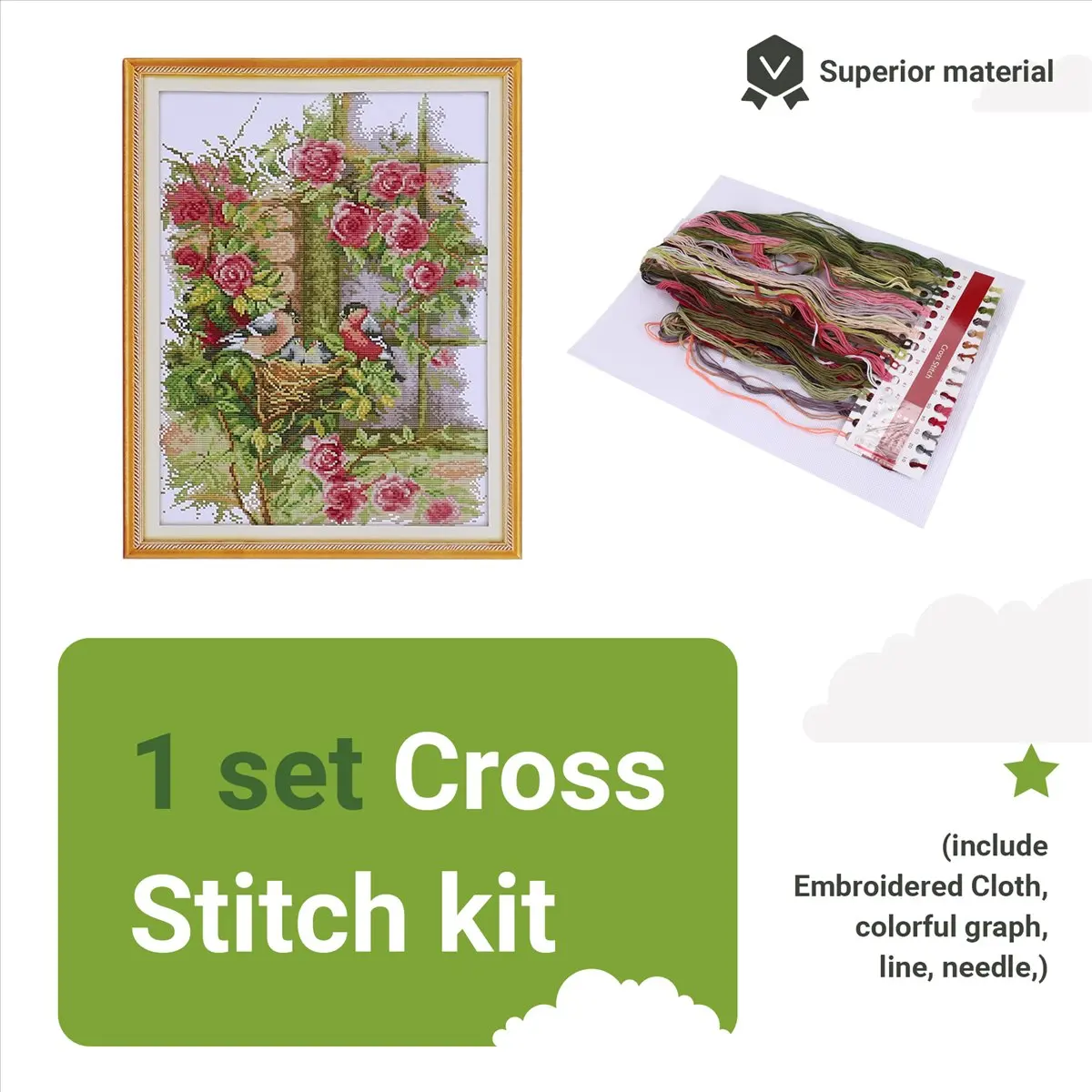 DIY Handmade Needlework Set Embroidery Kit 14CT Birds' Family Pattern -Stitching 35 * 45cm Home Decoration-A68X