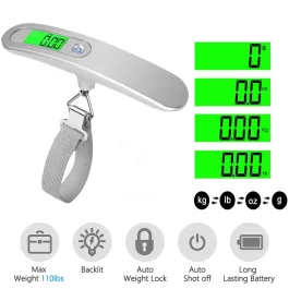 50kg/110 Pound Portable Hanging Electronic Luggage Scale with LCD Digital Display, Luggage Fishing Hook Luggage Bag Weight Scale