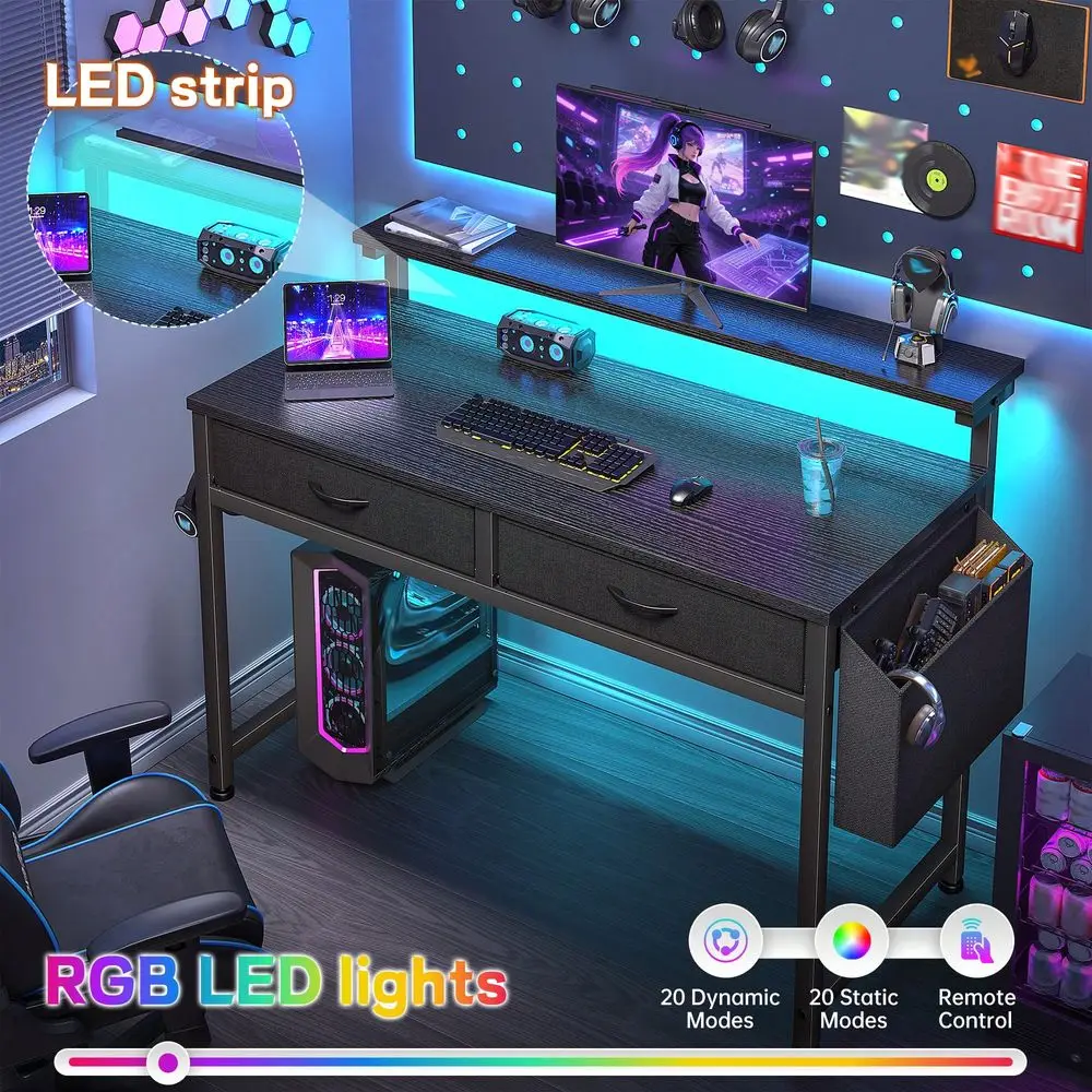 שולחן עבודה עם תאורת LED ומעמד למסך