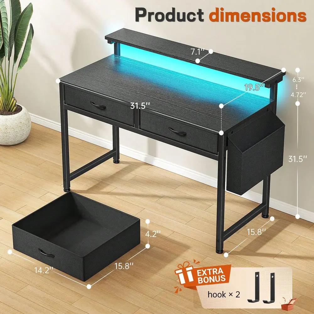 שולחן עבודה עם תאורת LED ומעמד למסך