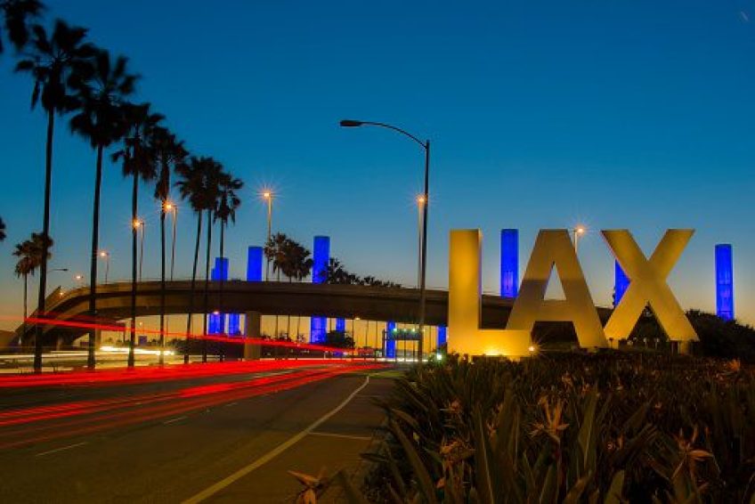long exposure of the iconic LAX Los Angeles International Airport Sign at Night